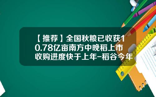 【推荐】全国秋粮已收获10.78亿亩南方中晚稻上市收购进度快于上年-稻谷今年国家收购多少一斤