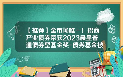【推荐】全市场唯一！招商产业债券荣获2023晨星普通债券型基金奖-债券基金被认可