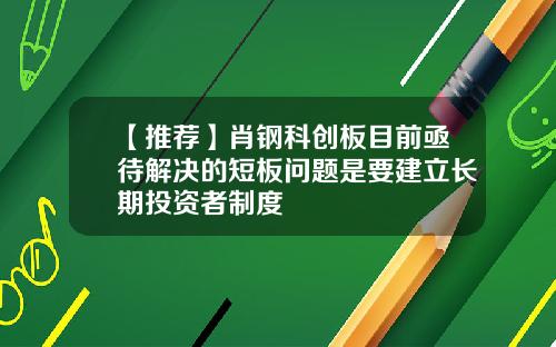 【推荐】肖钢科创板目前亟待解决的短板问题是要建立长期投资者制度