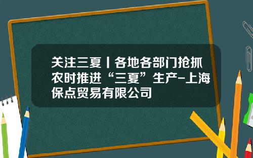 关注三夏丨各地各部门抢抓农时推进“三夏”生产-上海保点贸易有限公司