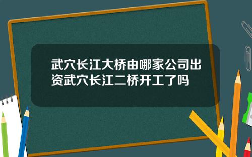 武穴长江大桥由哪家公司出资武穴长江二桥开工了吗
