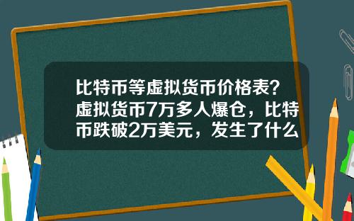 比特币等虚拟货币价格表？虚拟货币7万多人爆仓，比特币跌破2万美元，发生了什么？