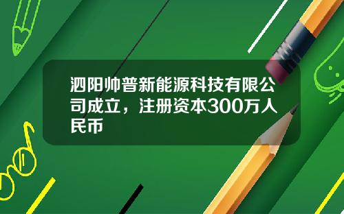泗阳帅普新能源科技有限公司成立,注册资本300万人民币