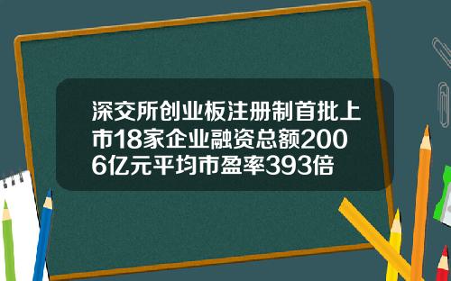 深交所创业板注册制首批上市18家企业融资总额2006亿元平均市盈率393倍