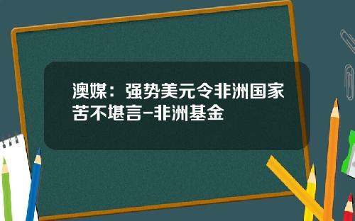 澳媒：强势美元令非洲国家苦不堪言-非洲基金