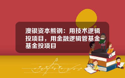 澳银资本熊钢：用技术逻辑投项目，用金融逻辑管基金-基金投项目