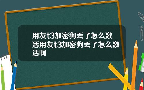 用友t3加密狗丢了怎么激活用友t3加密狗丢了怎么激活啊