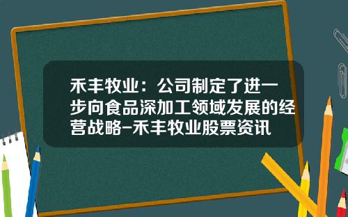 禾丰牧业：公司制定了进一步向食品深加工领域发展的经营战略-禾丰牧业股票资讯