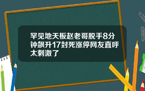 罕见地天板赵老哥脱手8分钟飙升17封死涨停网友直呼太刺激了