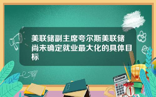 美联储副主席夸尔斯美联储尚未确定就业最大化的具体目标