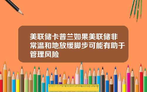 美联储卡普兰如果美联储非常温和地放缓脚步可能有助于管理风险