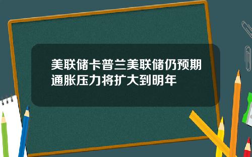 美联储卡普兰美联储仍预期通胀压力将扩大到明年