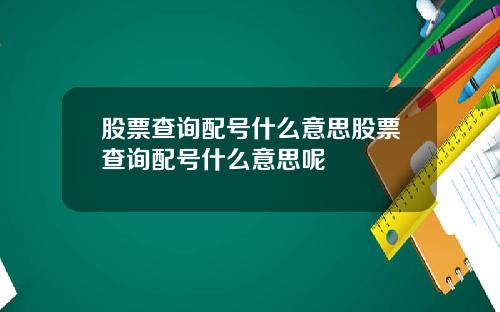 股票查询配号什么意思股票查询配号什么意思呢
