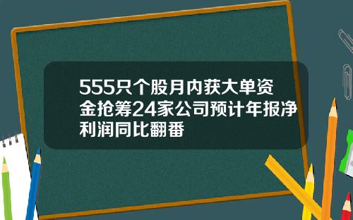 555只个股月内获大单资金抢筹24家公司预计年报净利润同比翻番