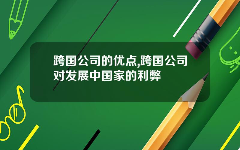 跨国公司的优点,跨国公司对发展中国家的利弊